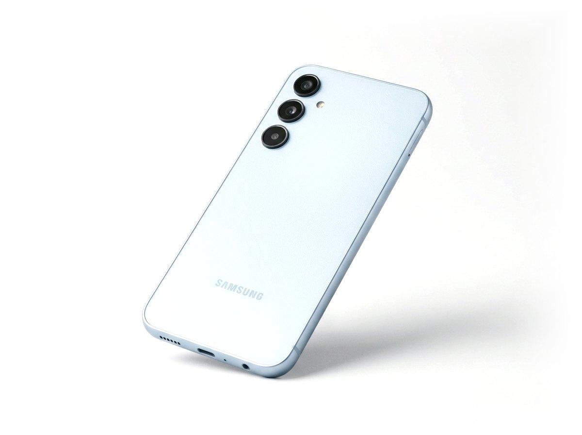 Samsung Galaxy A17 4G in Light Blue, angled view