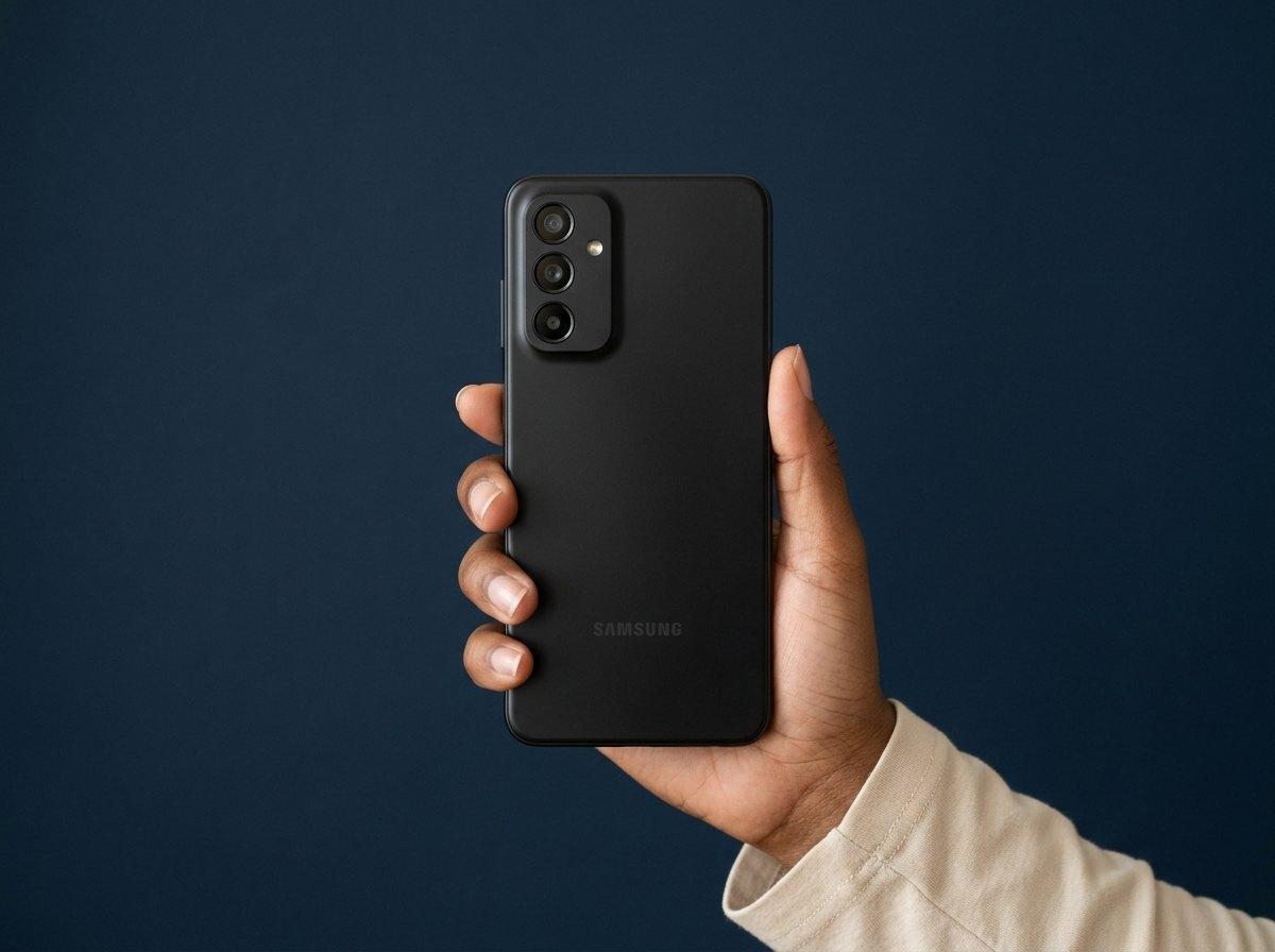 Samsung Galaxy A26 5G in Black, held in one hand