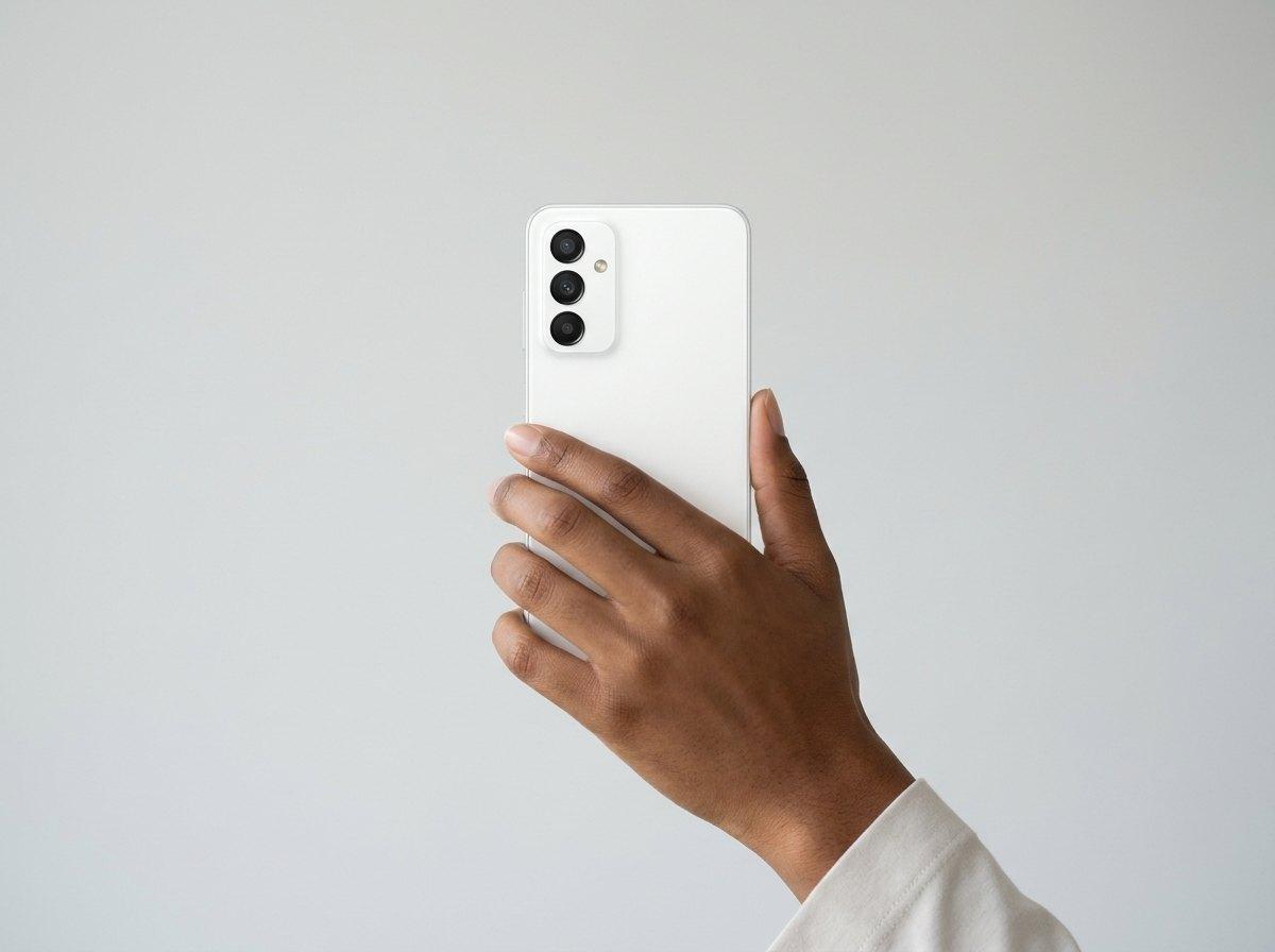 Samsung Galaxy A36 5G in White, held in one hand