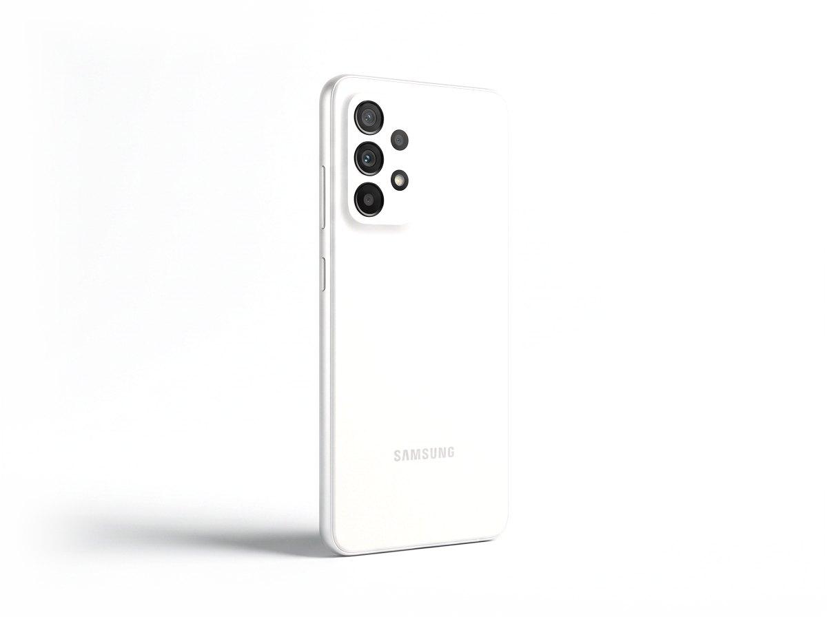 Samsung Galaxy A36 5G in White, angled view