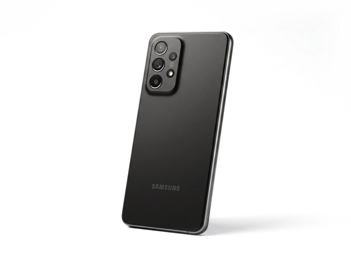 Samsung Galaxy A37 5G in Charcoal, angled view