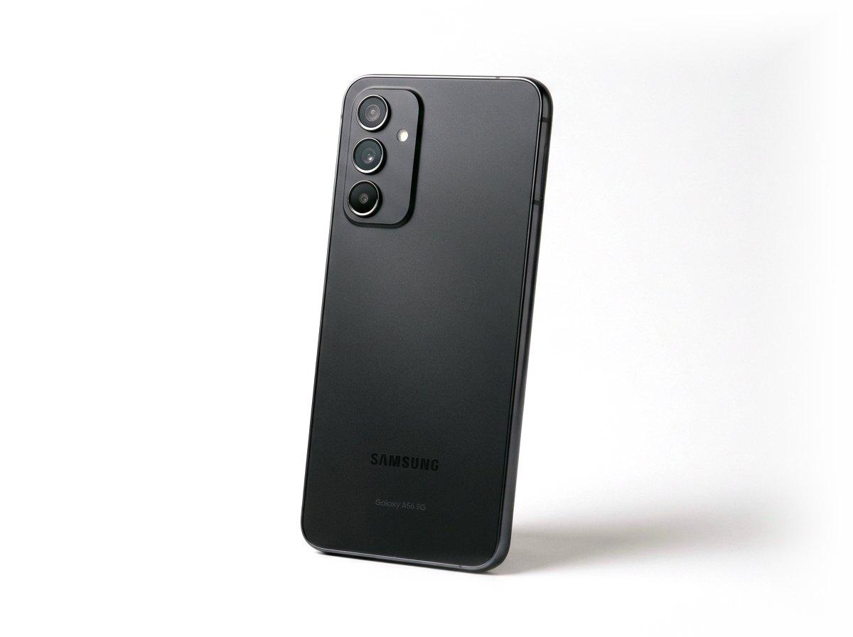 Samsung Galaxy A56 5G in Graphite, angled view